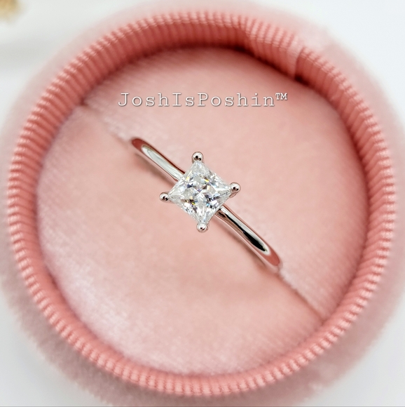 0.60CT. Princess cut Moissanite 4 prong ring in 18K gold over sterling silver - Picture 12 of 14